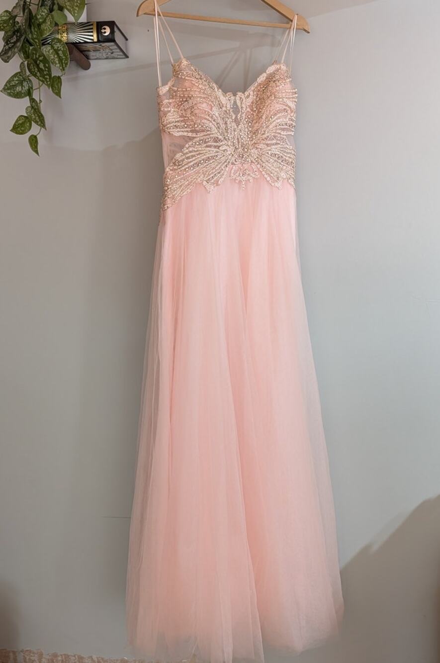 White by Soieblu | Pink Beaded Tulle Prom Gown | M